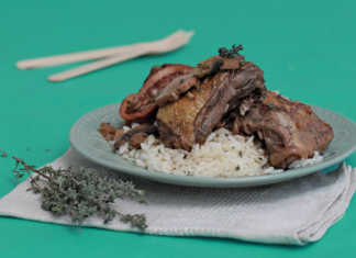 Cooking wild guinea fowl with sherry and red wine