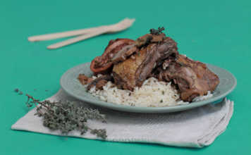 Cooking wild guinea fowl with sherry and red wine