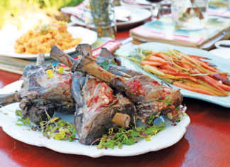 Slow-cooked lamb shanks with sweet potatoes