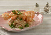 Grilled prawns & prawn risotto