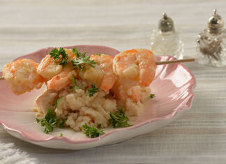 Grilled prawns & prawn risotto