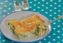 Feta and broccoli lasagne