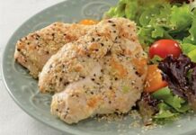Crusted chicken breasts with lemon butter sauce