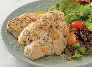 Crusted chicken breasts with lemon butter sauce