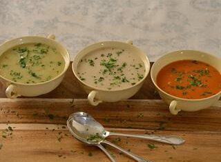 Three quick soups: green, white & red