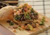 Handheld food: steak & double salsa roll