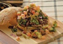 Handheld food: steak & double salsa roll