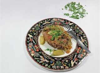Pig neck and two apples