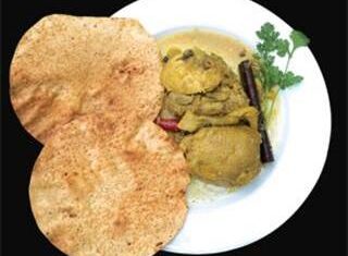 Curried chicken with coconut & papadum
