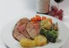 Roast lamb and vegetables