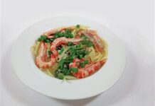 Seafood pasta with tiger prawns