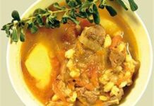 Beefy vegetable soup with herbs
