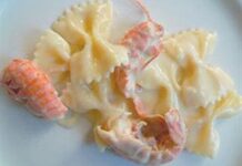 Langoustine butterfly pasta in a white roux sauce