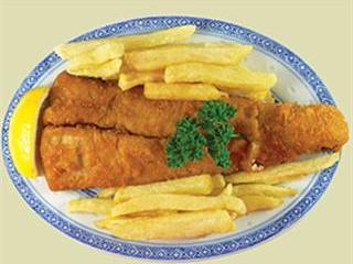 Fish, chips and sauce Fish, chips and sauce