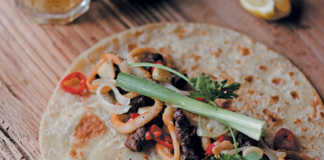 Beef and seafood roti wraps