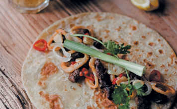 Beef and seafood roti wraps