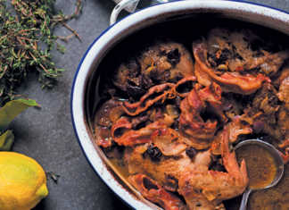 Hearty chicken casserole with dates & olives