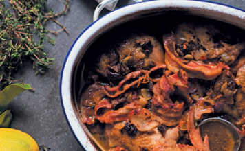 Hearty chicken casserole with dates & olives