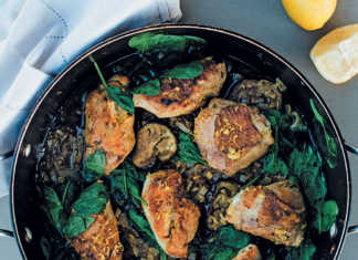 Chicken with brinjal and baby spinach