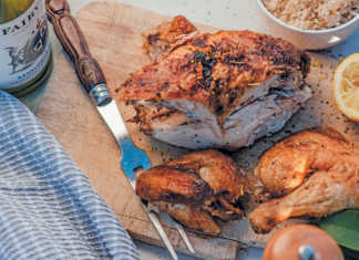 Roast chicken portions with zesty Italian lemon sauce