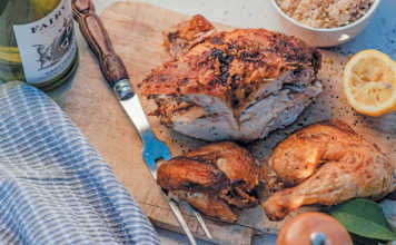 Roast chicken portions with zesty Italian lemon sauce