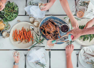 Buttered turkey and roast vegetables