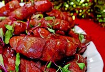 Pigs in a blanket in a sweet glaze – Serves four
