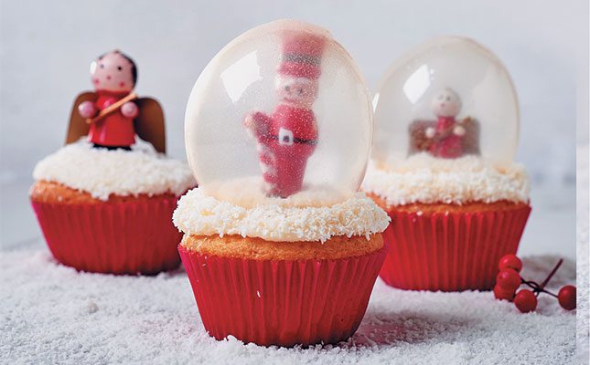 Coconut snow-globe cupcakes
